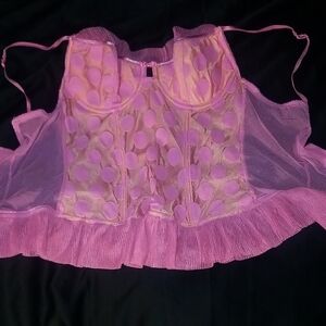 Pink Sheer Polka Dot Corset- Victoria's Secret 34C